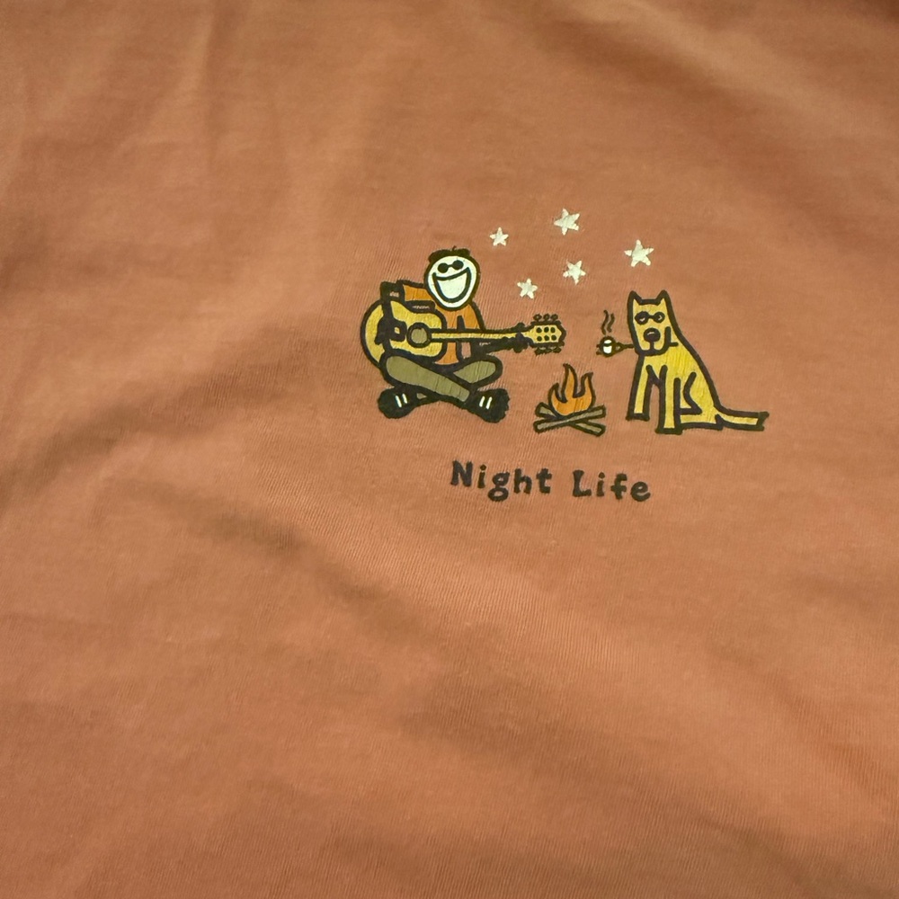 Life Is Good Long Sleeve Tee in dusty rose with Yellow Graphic